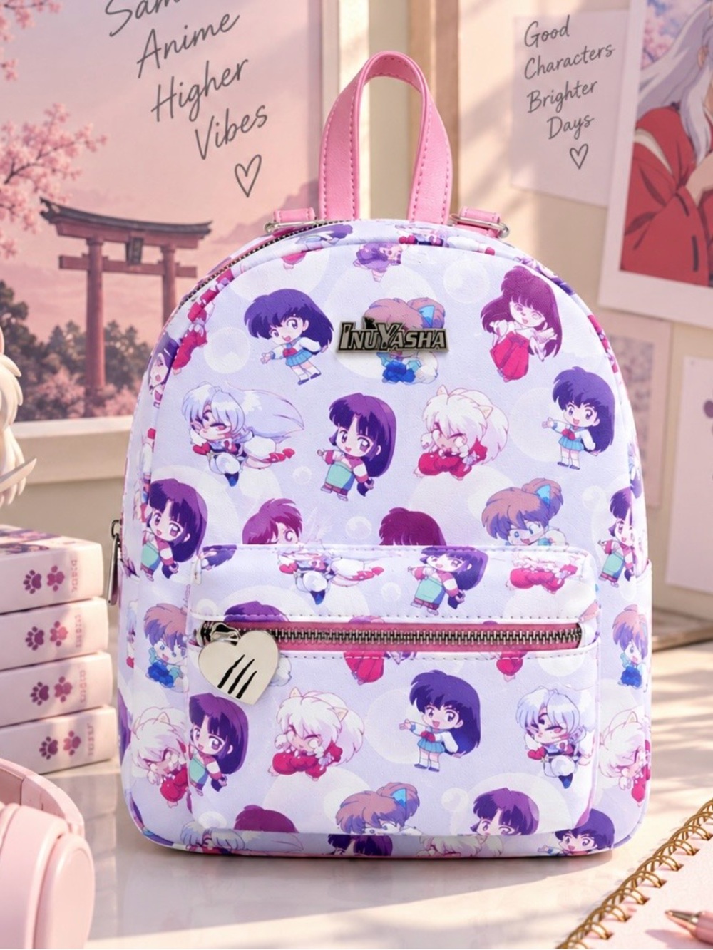 NWOT Bioworld Inuyasha Chibi Anime AOP Mini Backpack Purple Kawaii